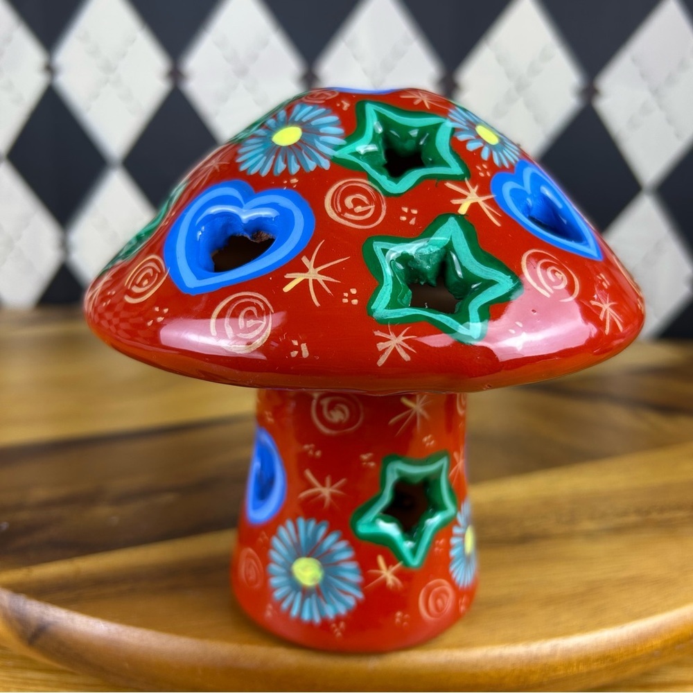 Ceramic Mushroom Tealight Holder Red Boho‎ Folk Art